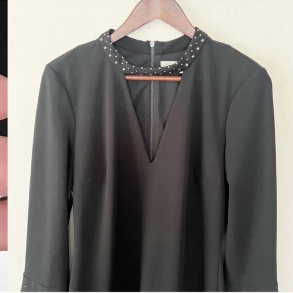 RACHEL Rachel Roy Black Deep V-Neck Embellished Bell Sleeve Dress Size 10 NEW - Picture 7 of 13